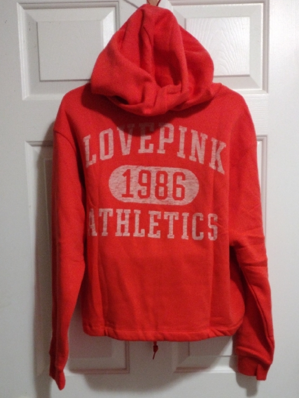 PINK Victoria's Secret Orange-Red Drawstring Hoodie Large 🆕